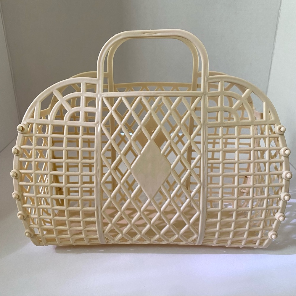 Vintage 1980s Jelly Basket Hand Bag Cream /Beige Color Jelly Purse
